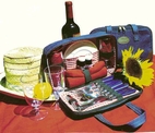 Travel Picnic Kit for Two Denim/Red Check